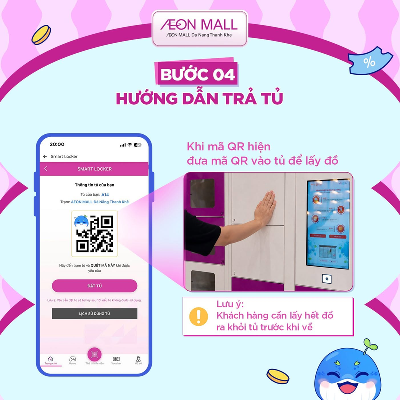 Hướng dẫn sử dụng tủ gửi đồ AEON MALL Đà Nẵng Thanh Khê