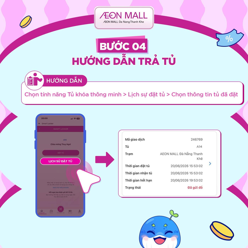 Hướng dẫn 4 bước để sử dụng tủ gửi đồ qua ứng dụng AEON MALL Vietnam