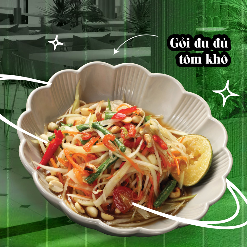 Gỏi đu đủ t&ocirc;m kh&ocirc; tại Som Tum Thai