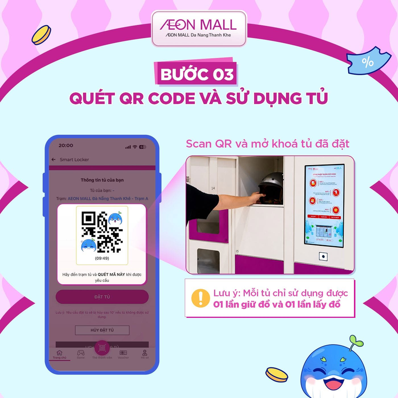 Hướng dẫn 4 bước để sử dụng tủ gửi đồ qua ứng dụng AEON MALL Vietnam